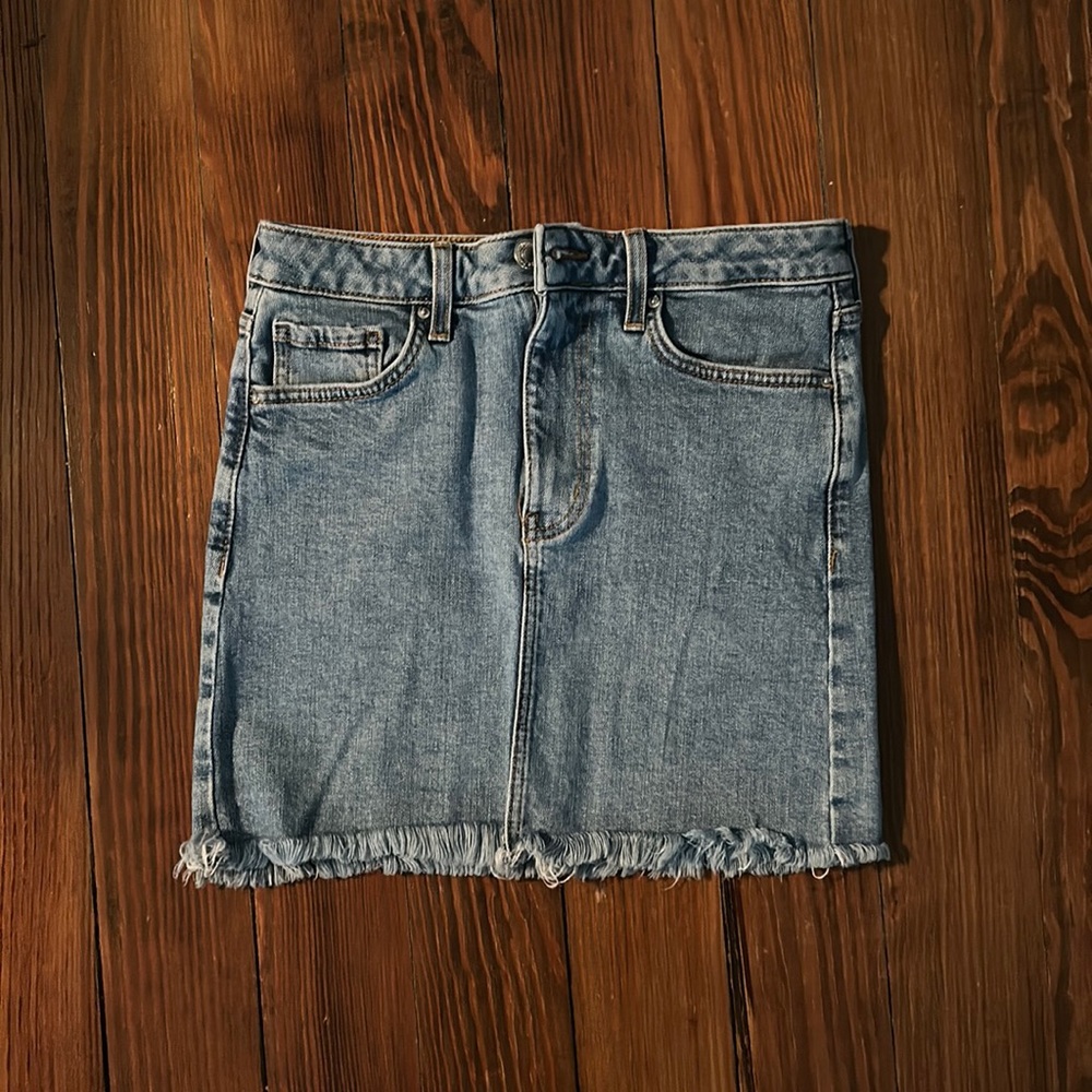 Distressed denim skirt